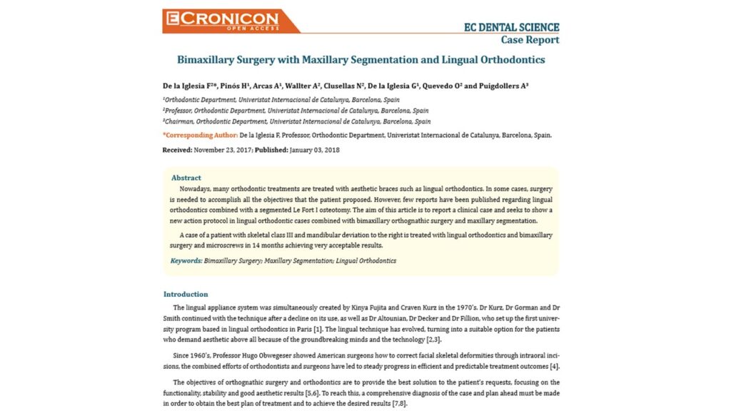 Foto 1 del artículo sobre ortodoncia lingual y cirugía ortognática publicado en la revista Dental Science 2018