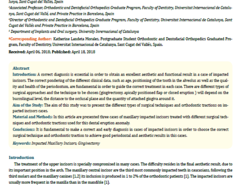 Artículo publicado en revista internacional  Dental Science ” Surgical treatment options for impacted maxillary incisors”